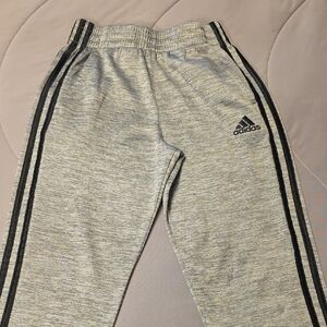Adidas Kids Heather Gray Joggers with Black Stripes